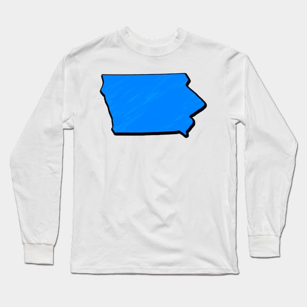 Bright Blue Iowa Outline Long Sleeve T-Shirt by Mookle